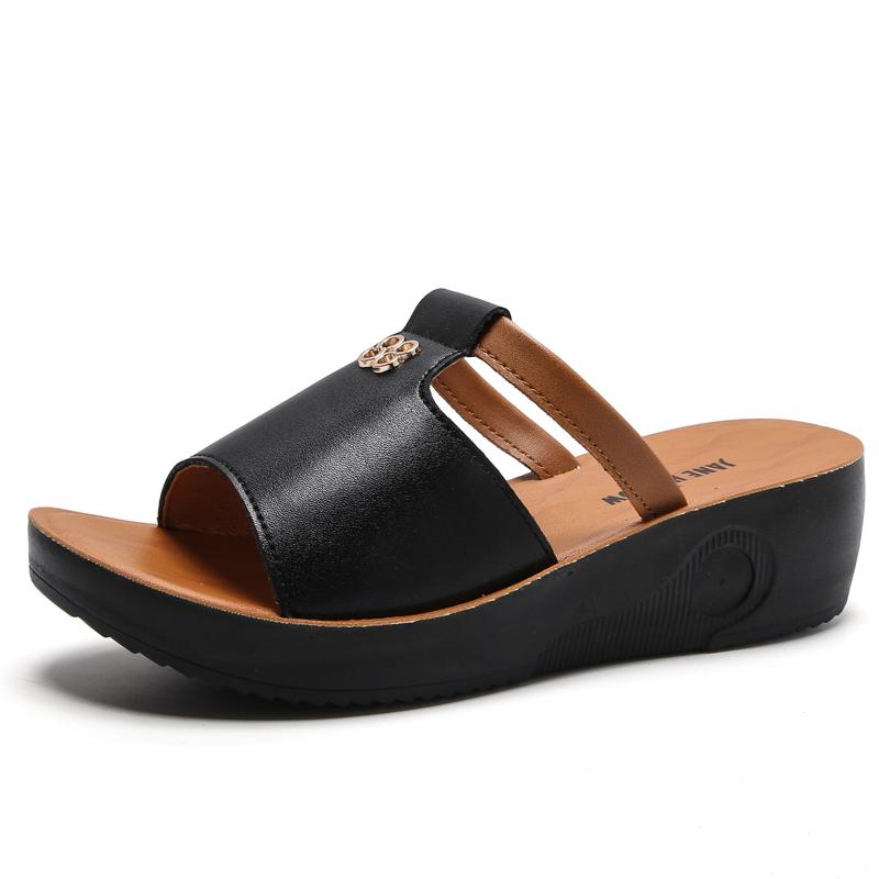 Летние женские модные сандалии на толстой подошве, кожаные домашние сандалии, женские тапочки, повседневная обувь