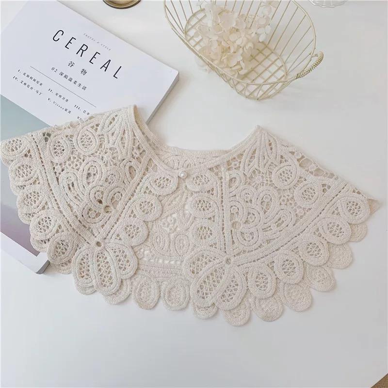 Beige Knitted Collar Fake Women's Fashion Clothing Accessories Solid Color Vintage Lace Collars Detachable Female Shirt Blouse
