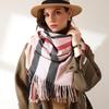 Scarf Women's Autumn and Winter Imitation Cashmere Scarf Sweet Striped Scarf Shawl Warm Medium and Long Scarf