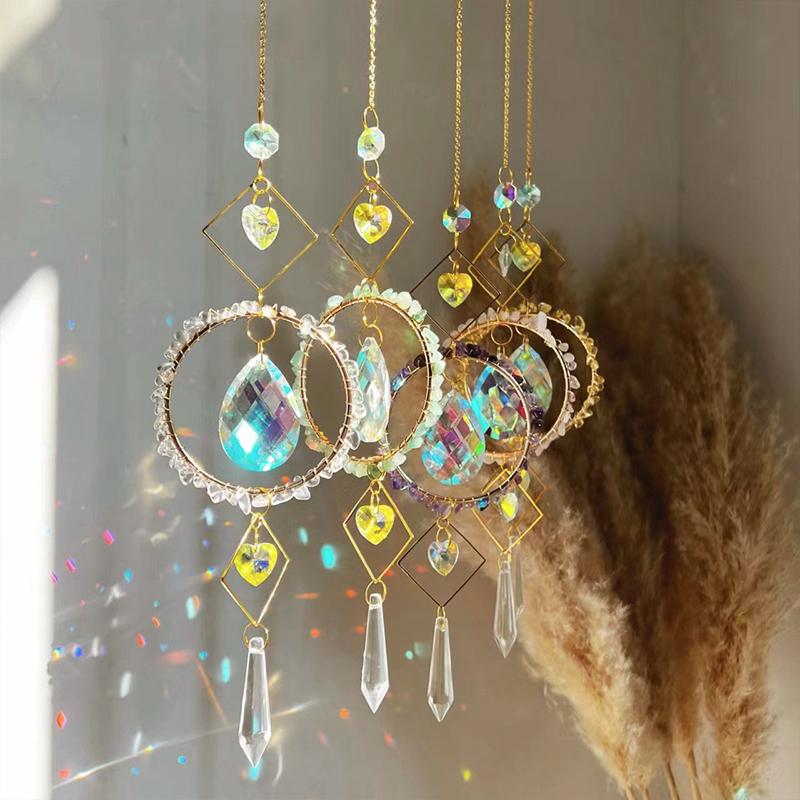 Crystal Suncatcher Wind Chimes Decoration Outdoor Garden Wind Music Rainbow SunCatcher Pendant Wall Hanging Ornament Home Decor