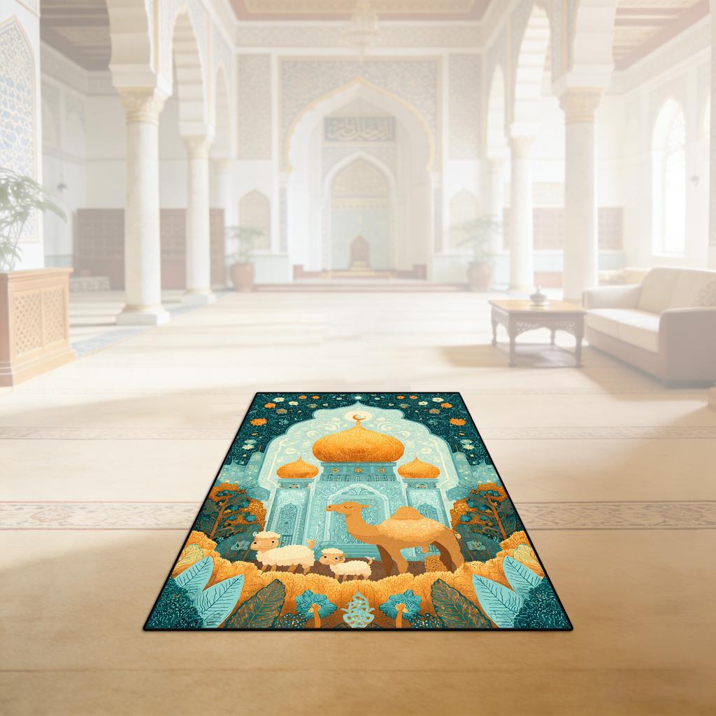 Islamic Ramadan Portable Fluffy Musalla Prayer Mat Easy Clean Lightweight Salah Mat Resilient Short Velvet Mosque Worship Mat
