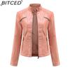 BITCED Женская повседневная кожаная куртка со стойкой воротником, приталенная верхняя одежда, весенне-осенняя однотонная кожаная куртка