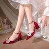 Женские туфли на высоком каблуке 2025 новая свадебная обувь на среднем толстом каблуке свадебная юбка девушка французские туфли Мэри Джейн женские