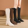 High-heeled Boots Women's 2024 New Autumn and Winter Knee Boots V-mouth High Boots Thick-heeled Thin Knight Boots