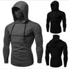 Mens Hooded Long Sleeve T Shirt Solid Color Street Style Fitness Wear