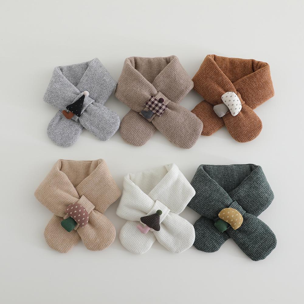 New Autumn Winter Cross Baby Scarf Children Cute Cartoon Thickened Warm Scarves Boys Girls Kids Soft Cotton Neck Ring Scarf