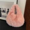 Luxury Soft Plush Half Moon Bag Faux Fur Fluffy Lady Handbags Female Winter Purse Party Clutch Bag Casual Tote Bag