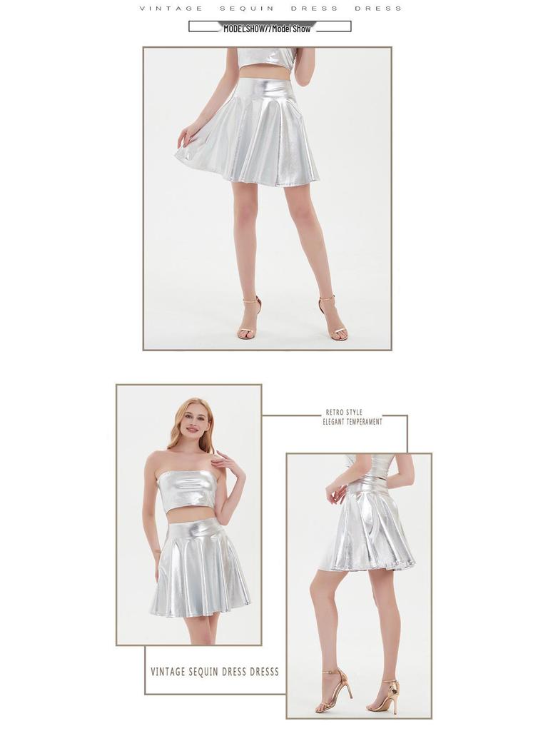 Женская металлическая плиссированная юбка для клубных выступлений