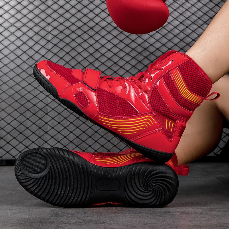 Профессиональная обувь для борьбы Мужская и женская обувь для бокса с высоким верхом Боевые тренировочные ботинки Муай-тай Боевой фитнес Сетчатая обувь Санда