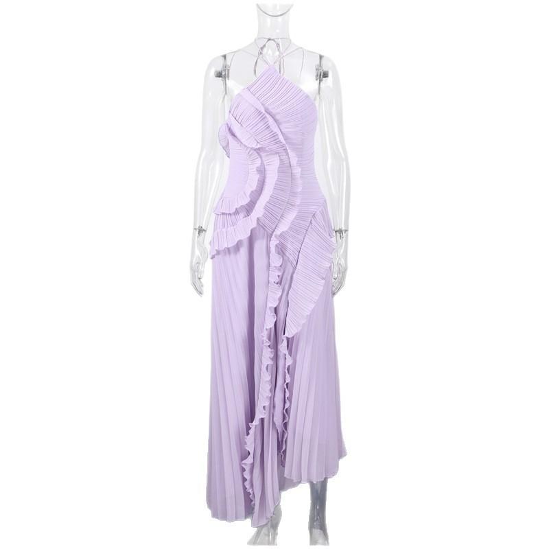 Womens Elegant Sweet Ruffle Halter Long Dress Slim Fit Party Wear