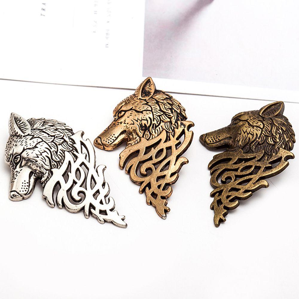 New Men Vintage Suit Collar Wolf Brooch Punk Lapel Badge Pin