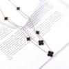 Новое колье из титановой стали с двойной цепочкой Ожерелье из розового золота 18 карат с четырехлистным клевером