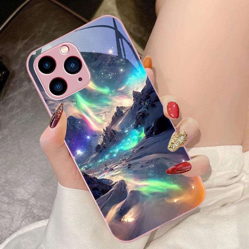 Блестящее Звездное Небо Для IPhone 15 Pro 14 13 12 Mini 11 XS Max XR 7 8 Plus SE 2020 2022 Закаленное Стекло Чехол для Телефона