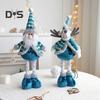Christmas Doll Ornament Plush Standing Santa Claus Reindeer Snowman Figure with Telescope Leg Blue Gnome Doll Toy for Tree Fireplace Window Table