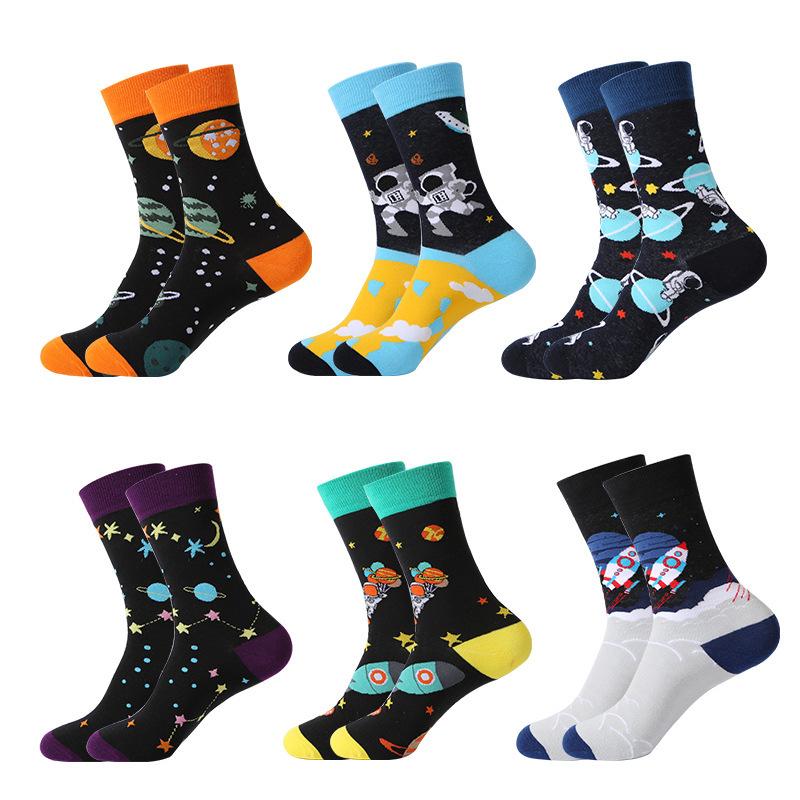 1 пара забавных носков Ins Astronaut Airplane Heaven Body Middle Tube для мужчин Happy Socks Streetwear из хлопка для мужчин, скейтбордистов, для мальчиков, для взрослых