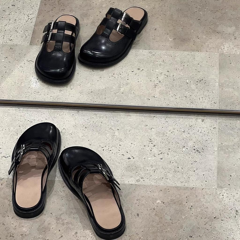 Кукольная головка милые мюли на плоской подошве с двойным ремешком ажурные туфли Мэри Джейн женские весенне-осенние новые на толстой подошве одинарные