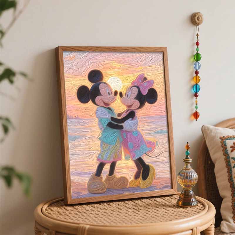 Disney Mickey and Minnie Mouse Sunset Beach Paint by Numbers Painting Art Kit Home Decor Gift