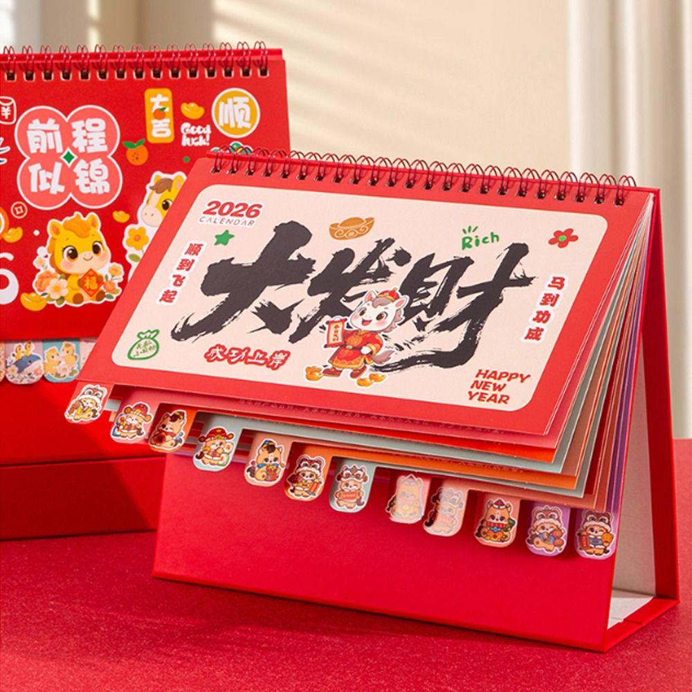 Coil Binding Horse Year Calendar Cartoon Standing Flip Calenda Schedule Planner Desktop Decoration