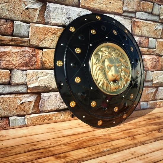 Medieval Lion Face Shield Black Warrior Viking Shield Shield for Re-enactment Battle Worn Armour Round Shield 55.88 Cm Best For Gift