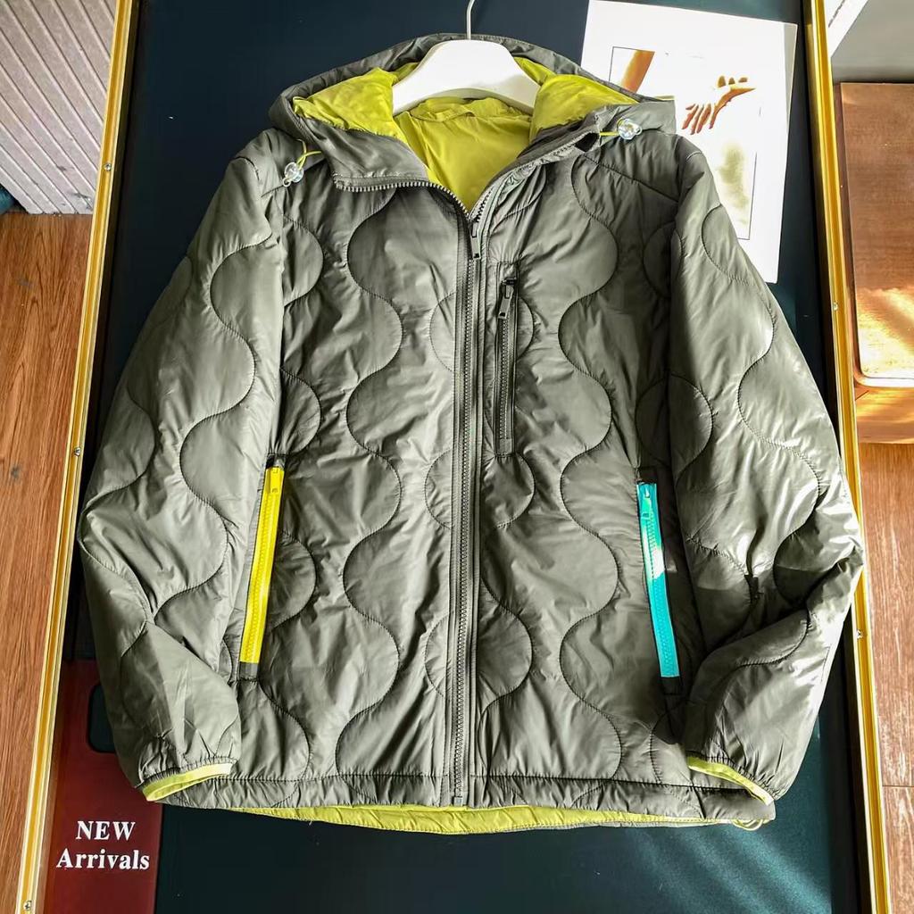 Мужская и женская легкая хлопковая куртка 2025 A/W, цветовой блок фиолетовый/желтый, горный стиль, воротник-стойка, длинный рукав