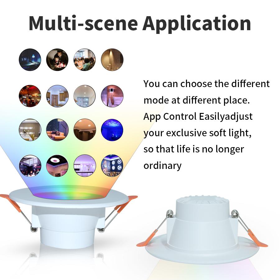 Wi-Fi Smart LED Downlight RGB с регулируемой яркостью Точечные светодиодные светильники Кухонный потолочный светильник Bluetooth 10 Вт 15 Вт с Alexa Google Home