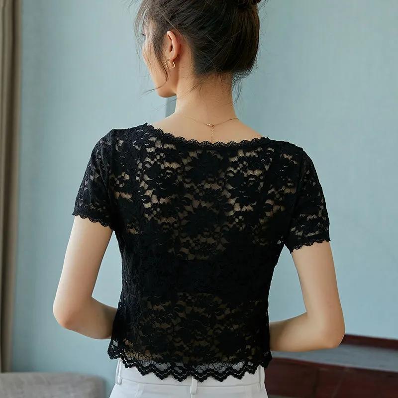 Lace Bottoming Shirt Women's Summer Short Tube Top Inner Top Thin Outer Wear Sexy Lace Hollow Shirt