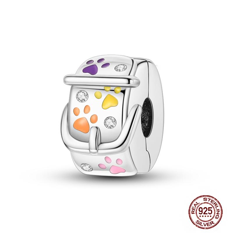 Round 925 Copper Clasp Pave Clip Charms Blue Star Moon Butterfly Slide Safety Chains Spacer Beads Fits Original Bracelet Zircon