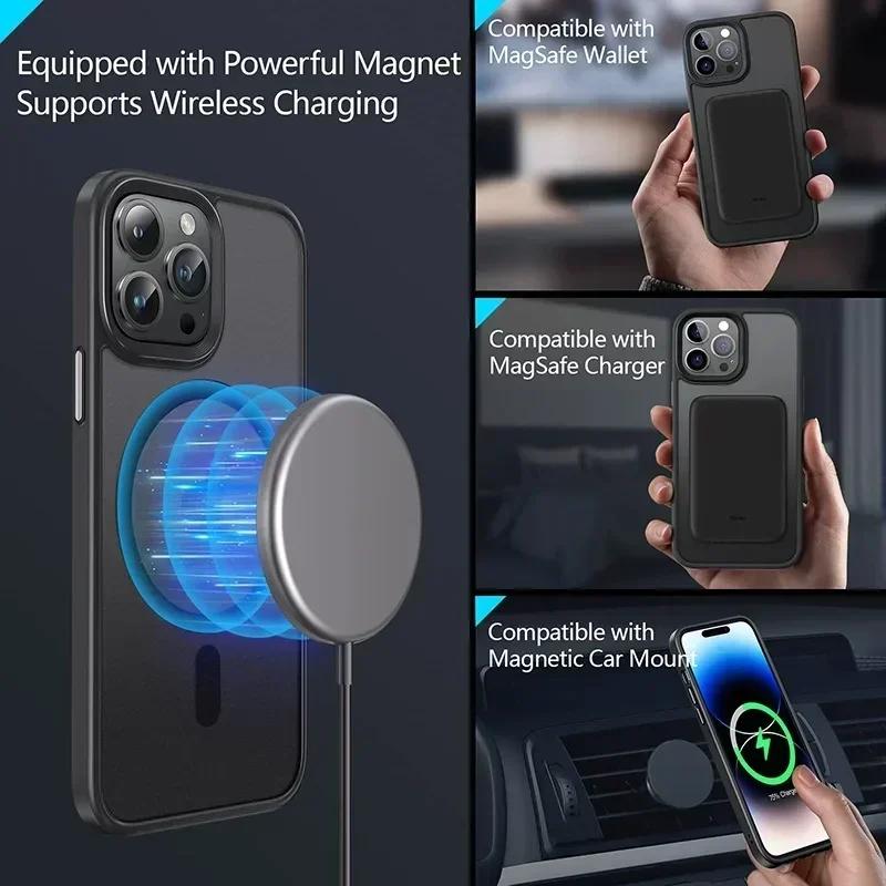 Магнитный роскошный матовый полупрозрачный чехол для телефона Magsafe для iPhone 16 15 14 Plus 13 12 11 Pro Max с функцией беспроводной зарядки