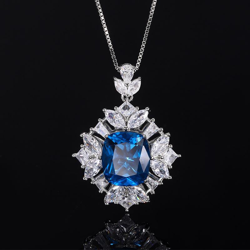 Ювелирные изделия Медное основание Позолоченная Имитация Красный Корунд Синяя Шпинель Подвеска в стиле легкой роскоши Женская 14 * 16