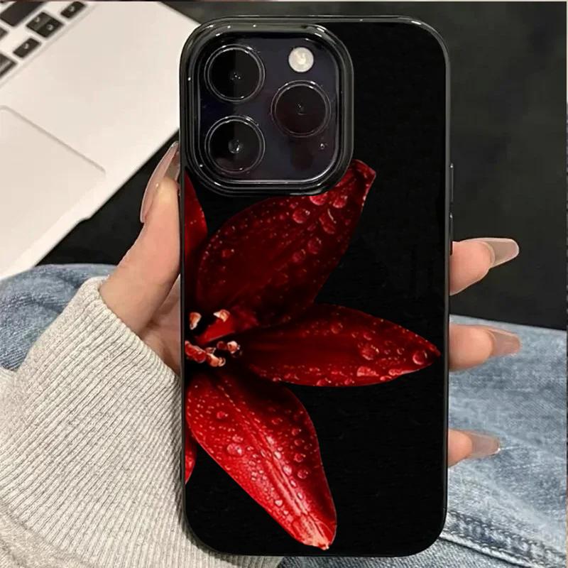Чехол для телефона для iPhone 11 12 13 14 15 16 17 Pro Max 16E 17Air X XR XS Max 7 8 Plus Красный Ретро Цветок Лилии Ударопрочный Мягкий Чехол