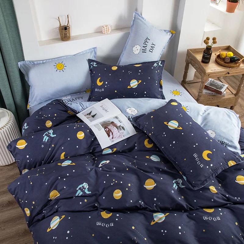 Пододеяльник для мальчиков Star Galaxy Space Planet Cartoon Astronavt, двусторонний комплект постельного белья Boundless Galaxy Starlight, 4 шт.