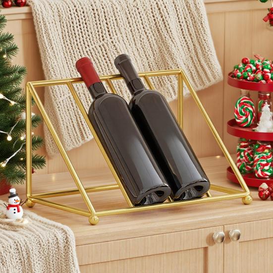 Wine Bottle Rack Iron Inclined Display Holder for 4-5 Bottles Modern Minimalist Wine Organizer for Entryway Bar Cabinet Decor