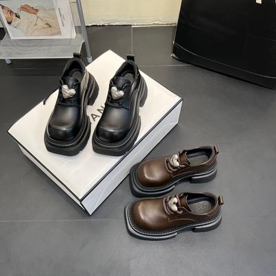 Маленькие кожаные туфли на платформе, женские, из мягкой кожи, черного цвета, в британском стиле, модные, универсальные, Love Loafers, одинарные туфли