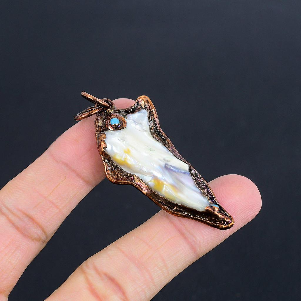 Blistar Biwa Pearl Pendant, Copper Electroformed Gemstone Jewelry, Handmade Pendant, For Mother Day