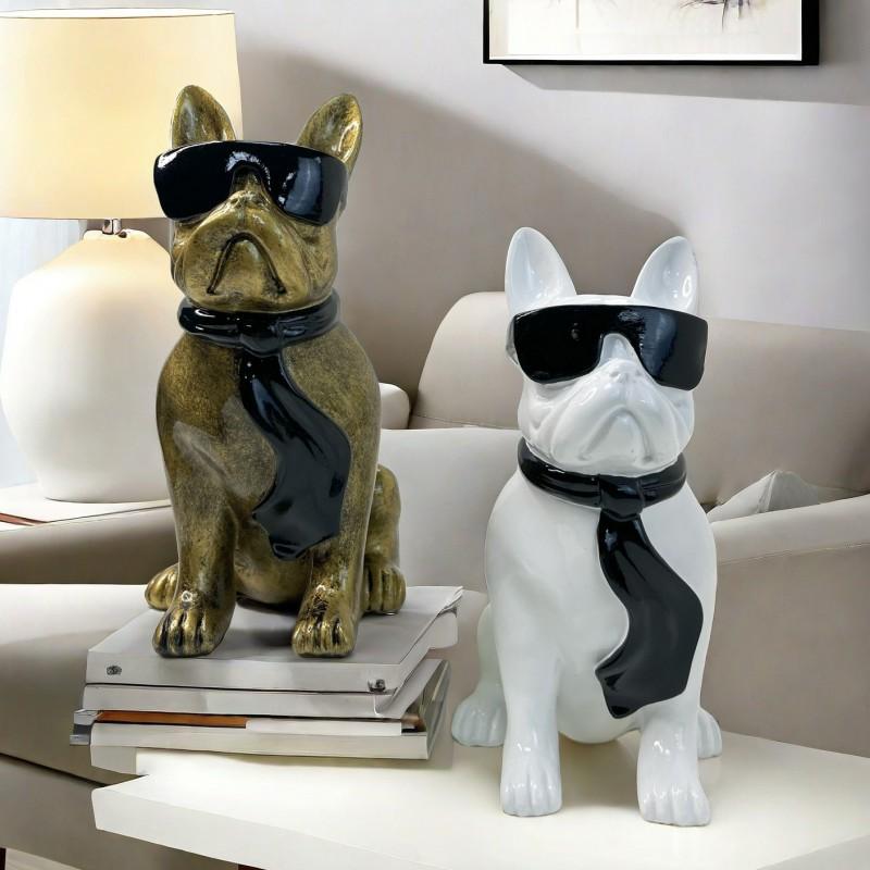 Resin French Bulldog Figurine With Ribbon Glasses Desktop Decor Home Ornament Gift Friends Family