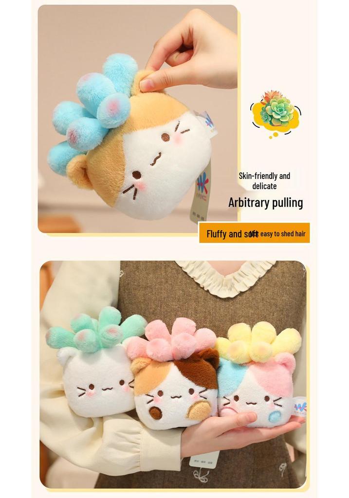 Cute Calico Cat Plush Toy Potted Plant Ornament