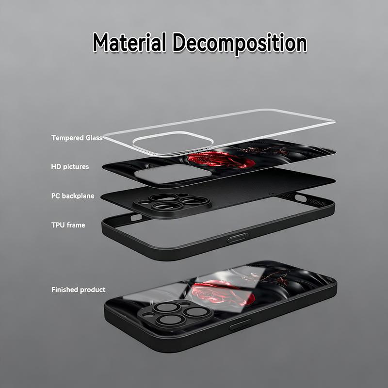 Премиальный чехол из закаленного стекла с красными розами для iPhone 18 17 Pro Max 16 15 14 Plus 13 12 11 Pro Max 16E 17Air X XR XS 7 8