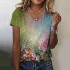 Summer V-neck 3D Printed Colorful Top Fashionable Casual Short Sleeved Women's T-shirts