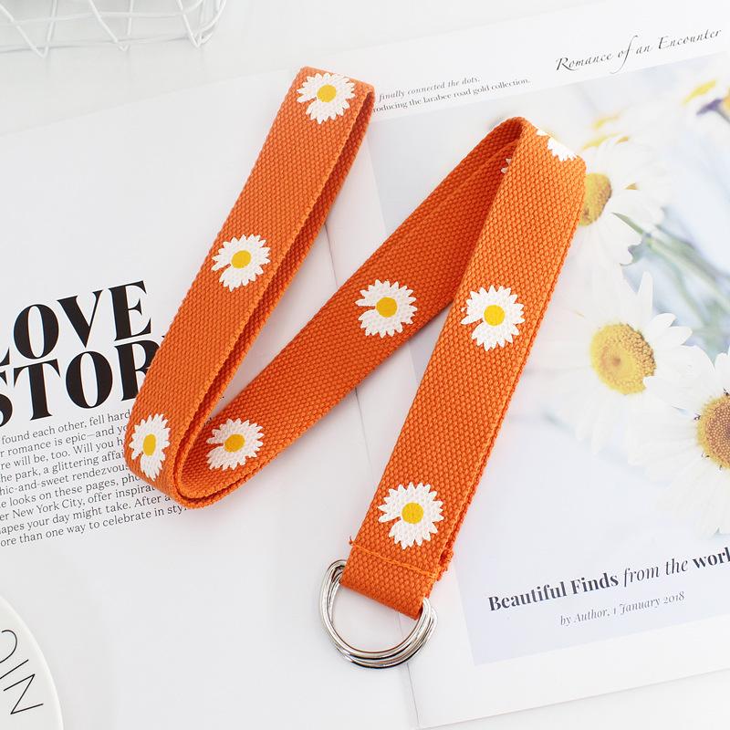 Студенческий Декоративный Джинсовый Ремень Маленькая Ромашка Унисекс Пряжка с Двойной Петлей Холщовый Ремень