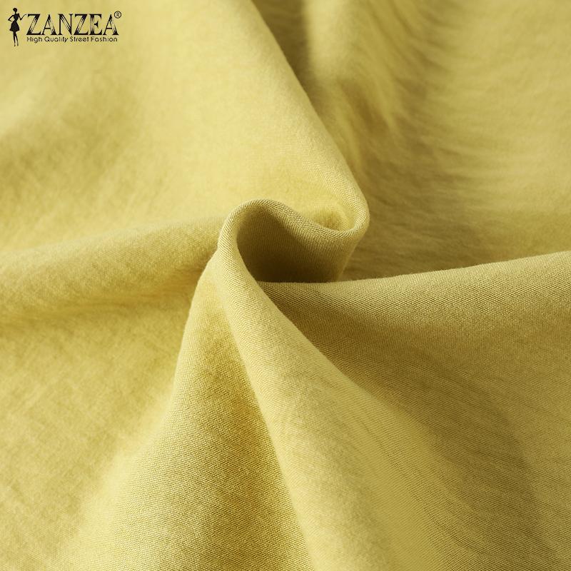 ZANZEA Женская повседневная блузка с круглым вырезом и рукавом 3/4 с оборками