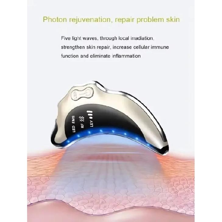 Electric Radio Frequency Apparatus Color Light Gua Sha Tools EMS Facial Lifting Vibration Massage Apparatus Neck Beauty Apparat