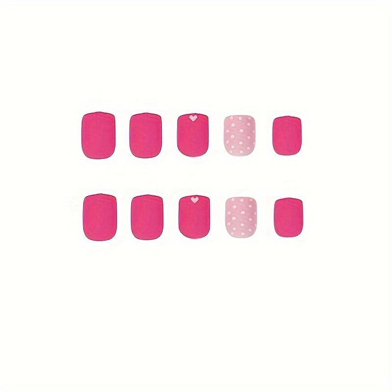 24pcs Pink Square Short Press On Nails with Matte Heart and Polka Dot Patterns - Full Cover Acrylic Stick On Nails for Women