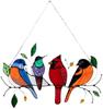 Multicolor Birds On A Wire High Stained Glass Suncatcher Window Panel,Bird Series Ornaments Pendant Hanging On Windows Doors Home Decoration