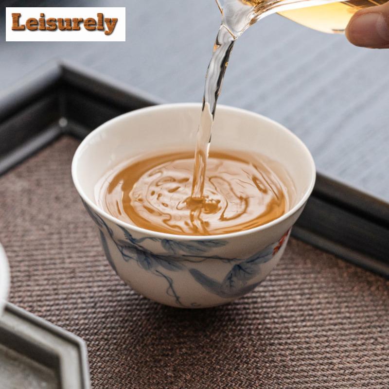 90ml Hand-painted Loofah Master Cup Dehua White Porcelain Teacup Single Master Cup Large Gourd Tea Bowl Kung Fu Teaset Drinkware