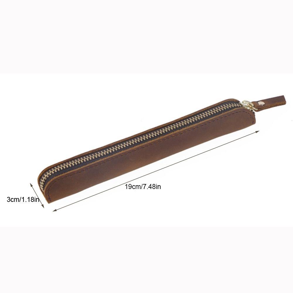 Cowhide Leather Mini Pen Pouch Zipper Electronic Writing Pen Protective Organizer