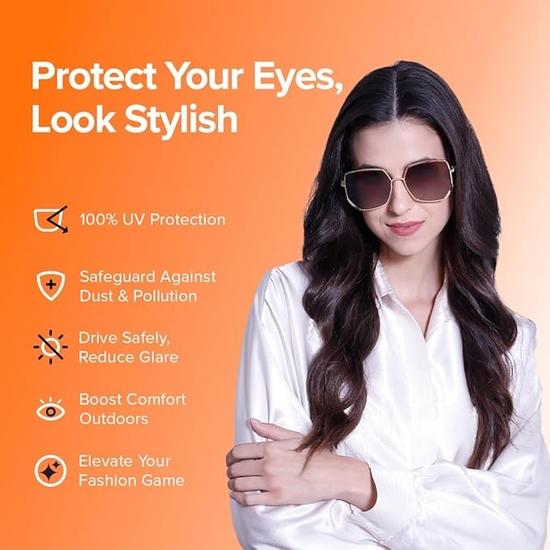 Поляризованные солнцезащитные очки Intellilens Hexagonal UV Protection для женщин | Очки для женщин | Большие | (Золото) (60-18-145)