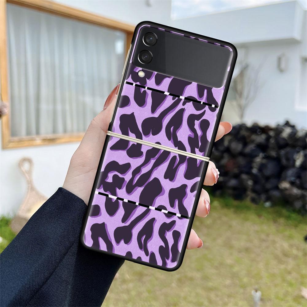 Роскошный чехол для Samsung Galaxy Z Flip 4 3 5G Черные жесткие ПК чехлы для телефона Модная задняя крышка ZFlip Funda Зебра Леопардовый узор Capa