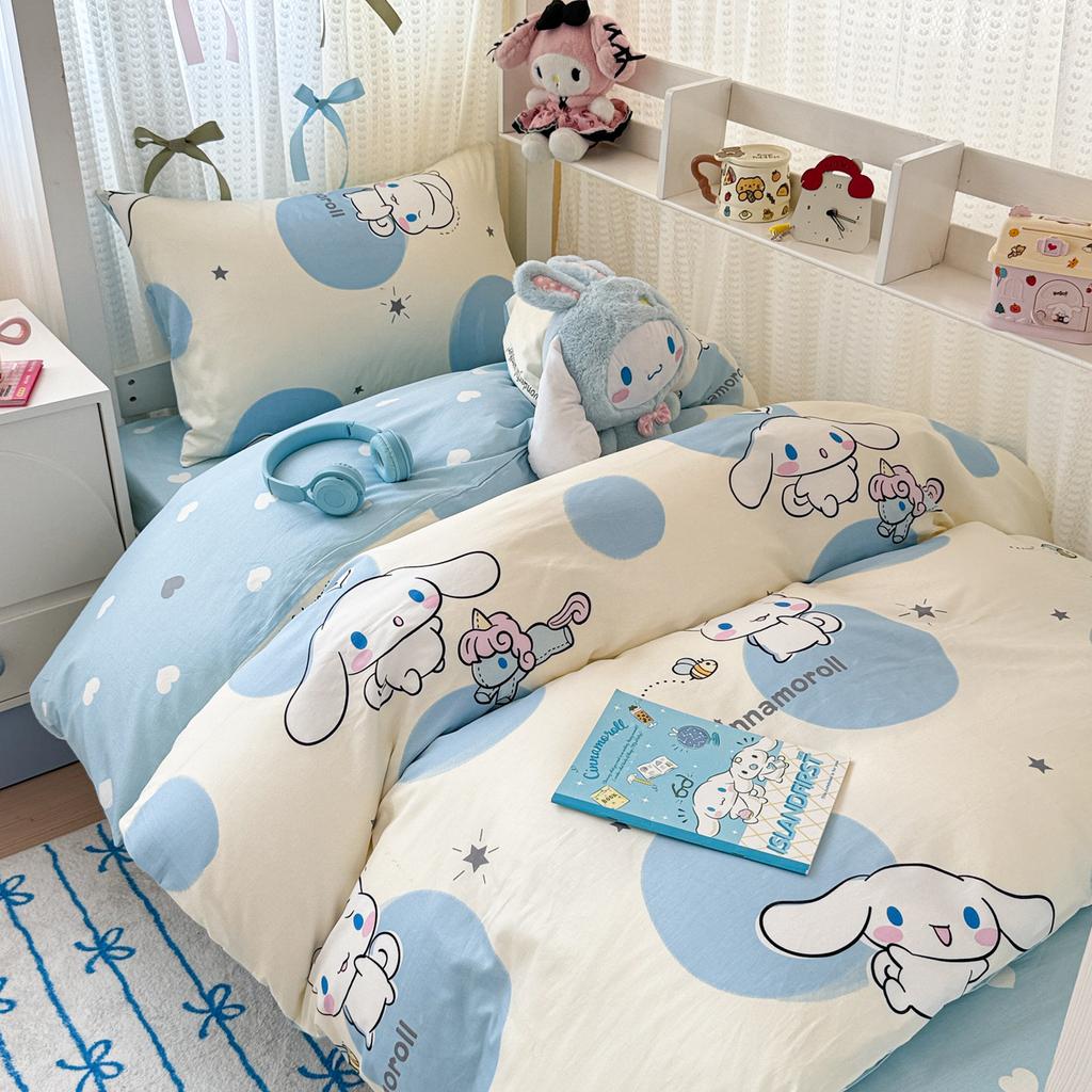 Pure cotton cute cartoon pure cotton three-piece set, student dormitory ins wind cotton bedding three-piece set