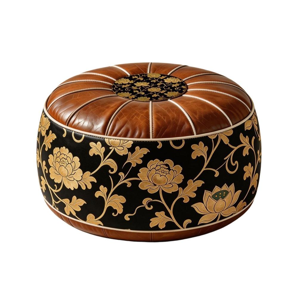 Fillable Design Ottoman Pouf Boho Pattern Round Pouf Cover Portable Footstool Cover Home Use