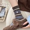 Coffee Color Warm Velvet Embroidery Versatile Trendy Socks Puppy Mid-Leg Socks Plush Warm Stockings Are One Size